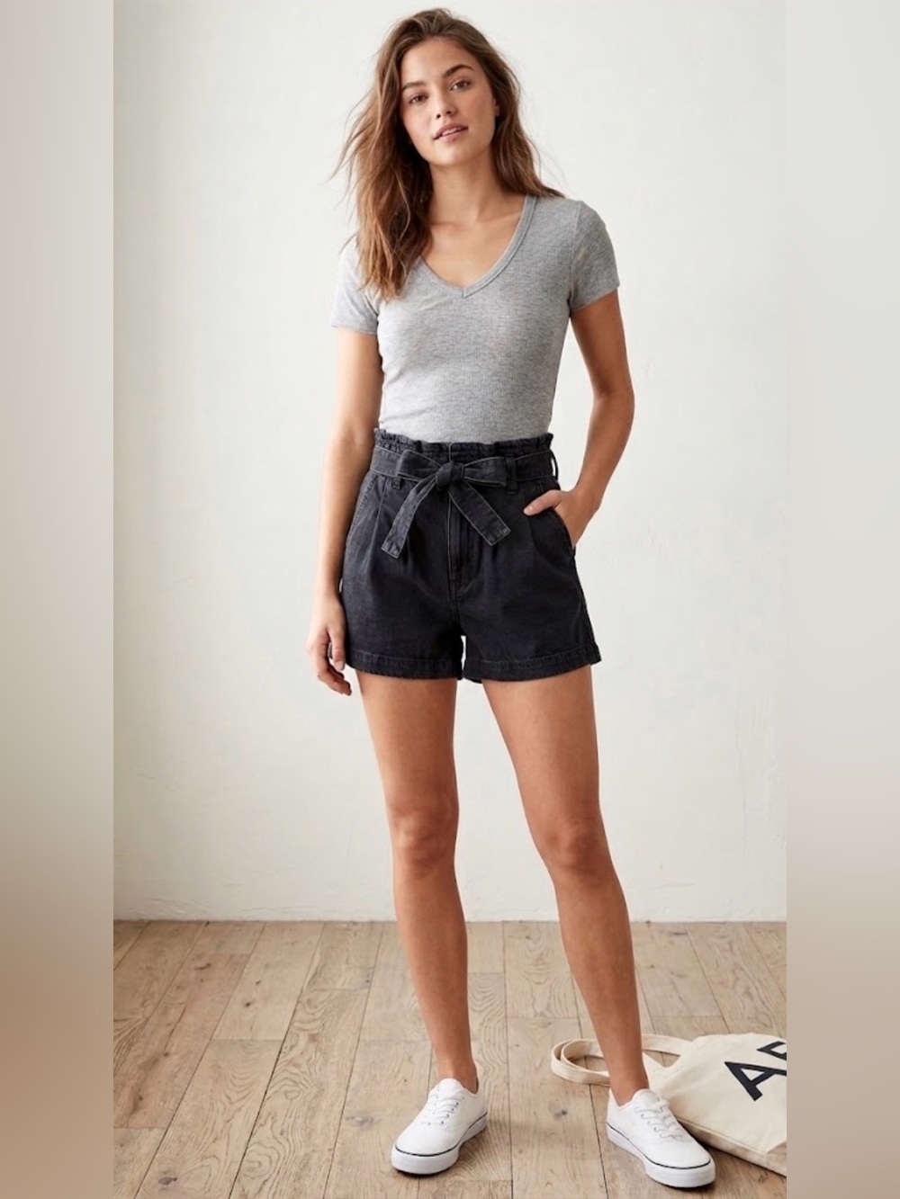 American Eagle High-Waisted Paperbag Denim Shorts